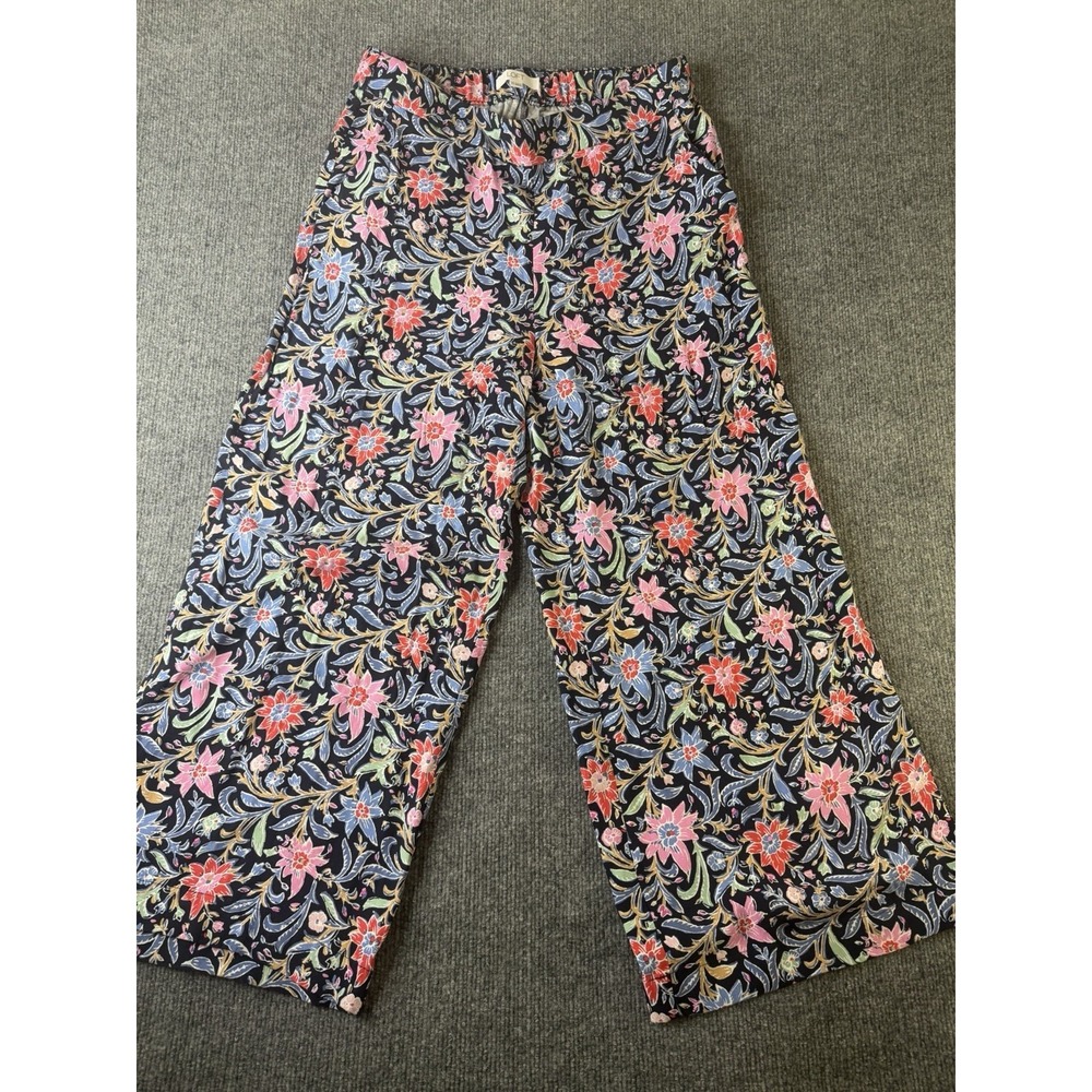 LOFT Floral Wide Leg Crop Pants Women's Medium Navy Multicolor‎ Pull On Boho